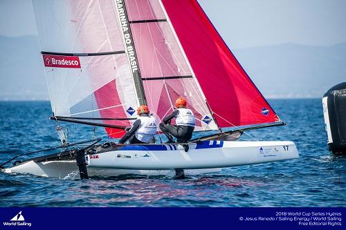Samuel Albrecht e Bruna Martinelli avançam na classe Nacra 17 / Foto: Jesus Renedo / Sailing Energy